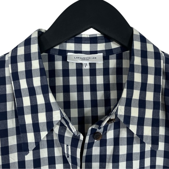 Lafayette 148 New York Check-Print Button-Down Shirt Size Large - Picture 3 of 7